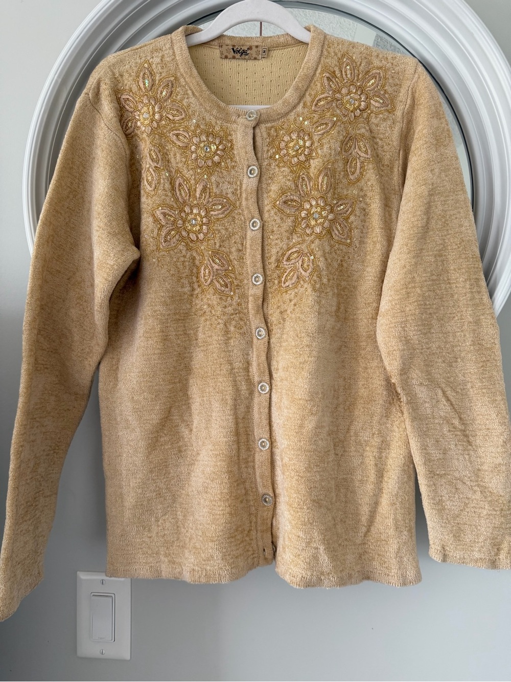 Embellished Cream Button-Front Cardigan Sweater